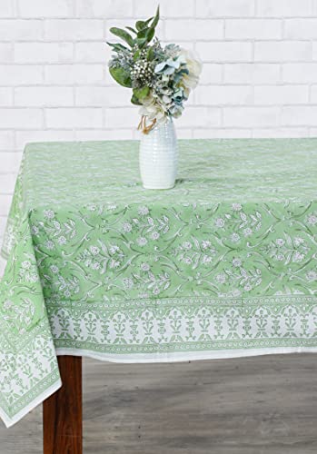 Ridhi Tablecloth 100% Cotton With Indian Hand Block Print, Washable 80"X120" Rectangle Table Cloths For Kitchen Dining Tabletop Decoration, Picnic, Events, Parties, Weddings, Pear Green #TOP4