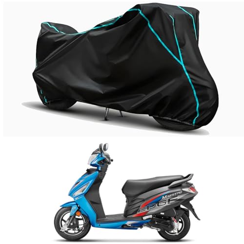 Image of Waterproof Bike Body Cover Compatible for | Hero Maestro Edge 110 FI | Taffeta Fabric, Sky Piping Design, Bottom Elastic Fit | Dustproof, Sun UV & Rain Protection for All Weather.