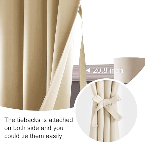 JIUZHEN Blackout Curtains for Bedroom - 60 Inch Extra Wide Thermal Insulated Room Darkening Privacy Soundproof Curtains for Living Room/Dorm Room, Set of 2 Panels, 60 x 72 inches,Light Beige by JIUZHEN - Image 6