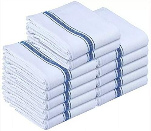 Platinum Ice Gevaldik Pack of 12 Kitchen Towel's100% Cotton, Large 20 x 30 (50cm x 76cm) Blue Dish Towels - Ultra Absorbent, Durable, Washable