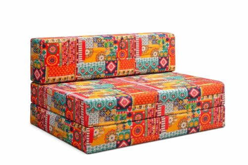 Image of Rosebell Foldable 4 X 6 Feet, Two Seater Sofa Cum Bed, Printed Sofa Bed Washable Cover- Perfect for Home & Office, Multicolor