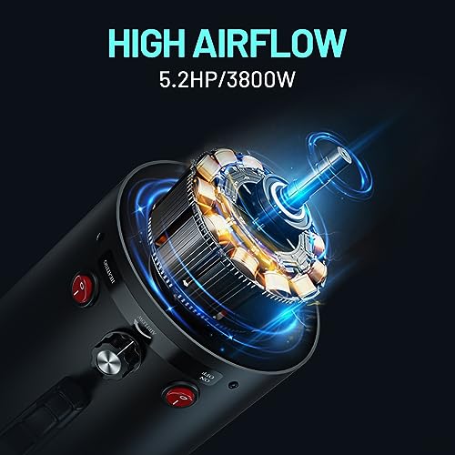 Dog Dryer High Velocity Dog Hair Dryer with 4 Nozzles 5.2HP/3800W (Professional Super Cyclone), Stepless Adjustable Speed Temperature Dogs Grooming Blow Dryer with Heater for Pets Hair Dryer, White