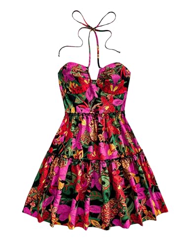 Floerns Women's Tie Dye Sleeveless Halter Dress Milkmaid Flare Hem Boho Dress