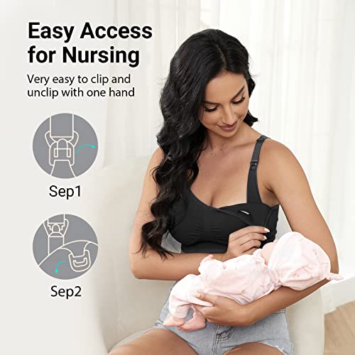 Bodorma Nursing Bras For Breastfeeding Seamless Wirefree Maternity Sleep Bralette Full Bust Bra With Extra Extenders- 3Pack L #TOP2