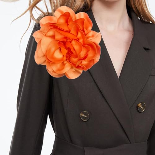 Image of Dainty Fabric Rose & Camellia Flower Oversized Brooch Pins & Hair Clip - Large Lapel Pin, 4.3in /7.5in