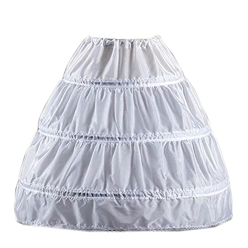 QYC Girl's Petticoat 3 Hoops Full Length Crinoline Petticoat Skirt,White, 6 Size 6-7 Years