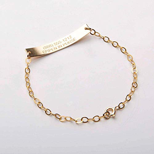 Medical Alert Id Bracelet, Custom Adjustable Medical Id, Personalized Gold Bar Engraved, 14K Gold Filled, Rose, Sterling Silver (Cg290N_1.5X0.25). #TOP3