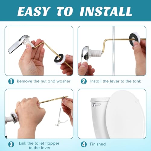 Lasnten 12 Pieces Toilet Flush Handle Lever Replacement, Brass Universal Flush Lever Finish Kit for Most Toilets(Silver Handle,Side Mount)