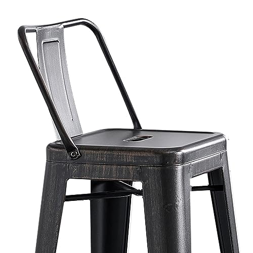 AC Pacific 30” Metal Barstool Set of 2 – Country Rustic Style with Low Back, Lightweight & Sturdy Build, Easy Assembly – Distressed Black