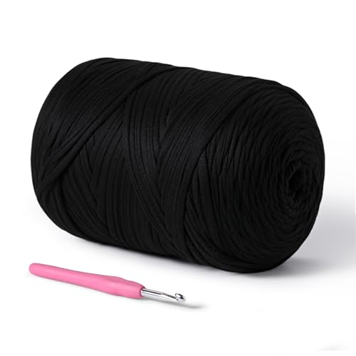 Image of 800g T-Shirt Crochet Yarn for Crocheting Crafts /Bags /Basket /Coaster,Hand Knitting Tshirt Yarn for Crochet,228yds T Shirt Yarns with High Elastic Thick Yarns Polyester Fabric（Black）