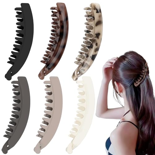 Lot de 6 grandes pinces à cheveux banane, pince à cheveux banane, pince à cheveux pour queue de cheval