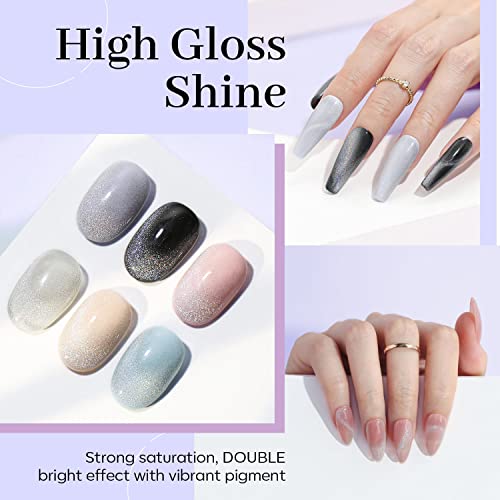 Modelones 15Ml Rainbow Cat Eye Gel Nail Polish Holographic 9D Cat Eye Gel Polish Glitter Nail Gel Polish With Magnet Stick Soak Off Led Nail Art Gel Manicure Diy Salon Home Gift 1Pcs #TOP2