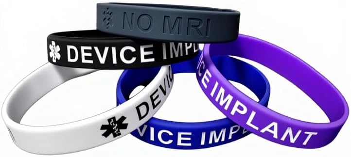 5 Pack Medical Alert No MRI Device Implant Silicone Wristbands for Men & Women, Health Awareness Medical ID Bracelets, Outdoor Active No MRI Device Implant Wristbands