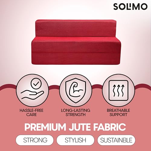Image of Amazon Brand - Solimo 4 Seater 6 * 6 Jute Fabric Washable Cover Sofa Cum Bed 4 Seater Double Foam Fold Out Sofa Cum Bed (Finish Color - Maroon Delivery Condition - Pre-Assembled)