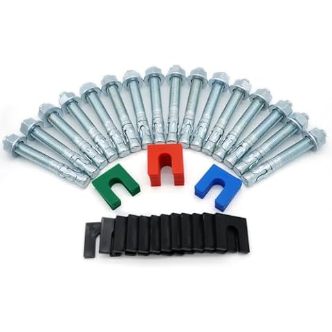 64 Pcs Car Lift Install Kit Including 16 Pcs M20 (3/4") x 5-1/2" Wedge Anchor Bolts and 48 Pcs Leveling Shims (3/64" 1/16" 1/8" 1/4" Thickness) For 2 Post 4 Post Car Lift Leveling Installation Cover