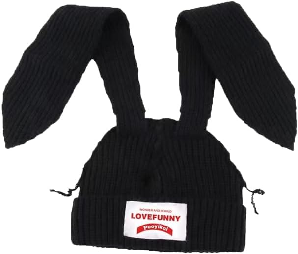 Color Block Knit Beanie Hats Cute Bunny Long Ears Grunge Hat Fluffy Winter Cap Warm Knit Rabbit Crochet Hat - Image 3