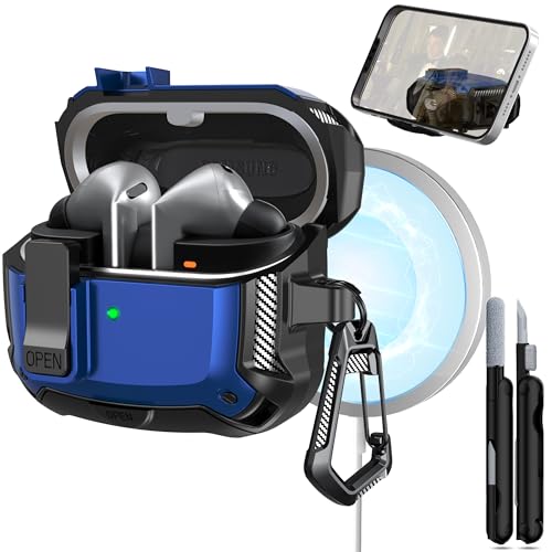 MHYALUDO Compatible with Samsung Galaxy Buds3/Galaxy Buds3 Pro (2024), Military Grade Drop Proof Headphone Case with Hiking Buckle and Cleaning Kit, also with Phone Holder -Blue