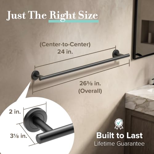 Image of Gatco 4240MX Latitude II Towel Bar for Bathroom, Wall Mounted Bath Towel Rack and Hanging Holder, Matte Black, 24 Inch