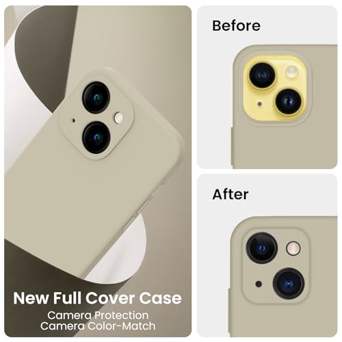 Image of FireNova Designed for iPhone 14 Case, Silicone Upgraded [Camera Protection] Phone Case, Soft Anti-Scratch Microfiber Lining Inside, 6.1 inch, Khaki