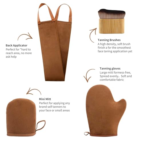 Image of FUNAN Self Tanning Mitt Self Tanner Mitt, Self Tanner Brush, Kabuki Brush, Self Tan Mitt Applicator & Exfoliating Mitt, Back Self Tanner Back Applicator Tanning Glove 5 Pack