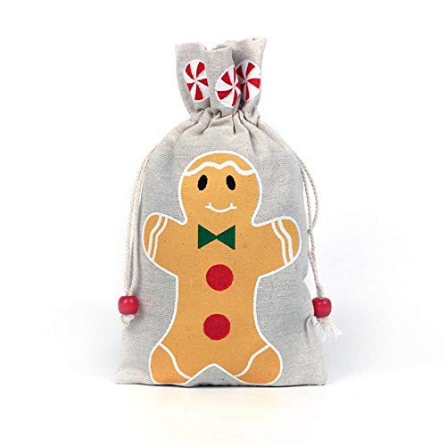 Aober Christmas Gift Bag Santa Gingerbread Man katoen jute tas voor Candy Bag sieraden tas Christmas Gift Drawstring Bag… - Afbeelding 4