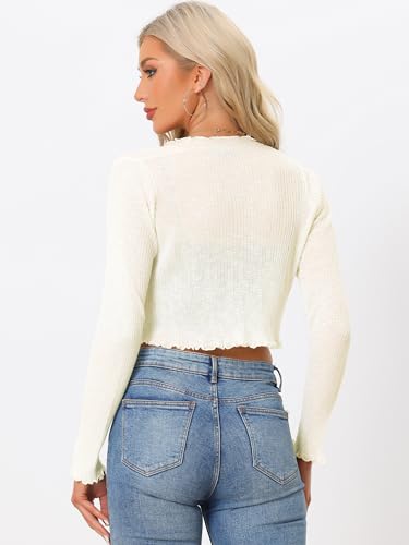 Image of Allegra K Women's Spring Crop Shrug Ruffle Trim Long Sleeve Knit Open Front Casual Bolero Cardigan