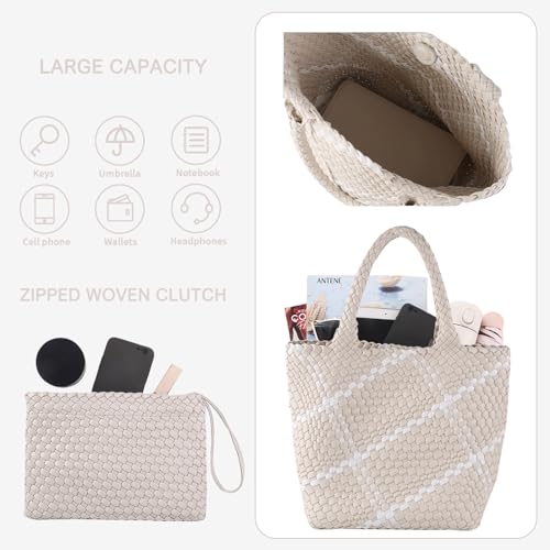 Image of Woven Tote Bag for Women with Purse, Vegan Leather Handwoven Top Handle Handbag for Travel, Work, Gym