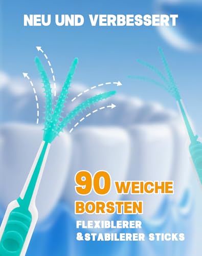 LAOYE 100 Stück SOFT Zahnsticks Minze Dental sticks Mint Interdentalreiniger Interdentalbürsten Silikon Zahnzwischenraumbürste Dentalbürste Dental Picks mit tragbarem Taschenetui