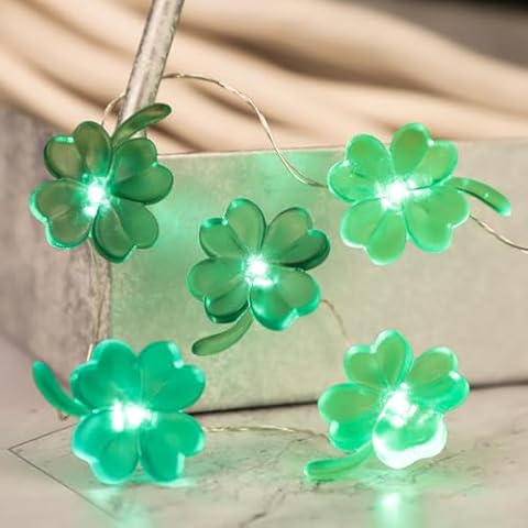 Silverstro Christmas LED Lights with Remote: 10ft 40 LEDs Battery & USB Powered Clover Lucky Irish Fairy Lights for Bedroom Party Bathroom St Patricks Holiday Decor Cover
