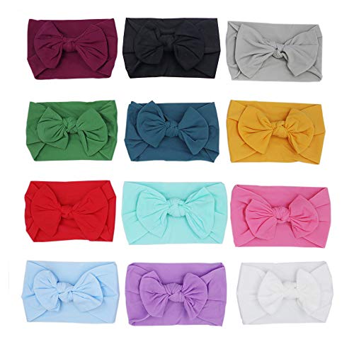 Amkizer 12 PCS Baby Nylon Headbands,Girls Hair Bow, Hairbands Headbands for Baby Newborn Infant Toddlers Kids