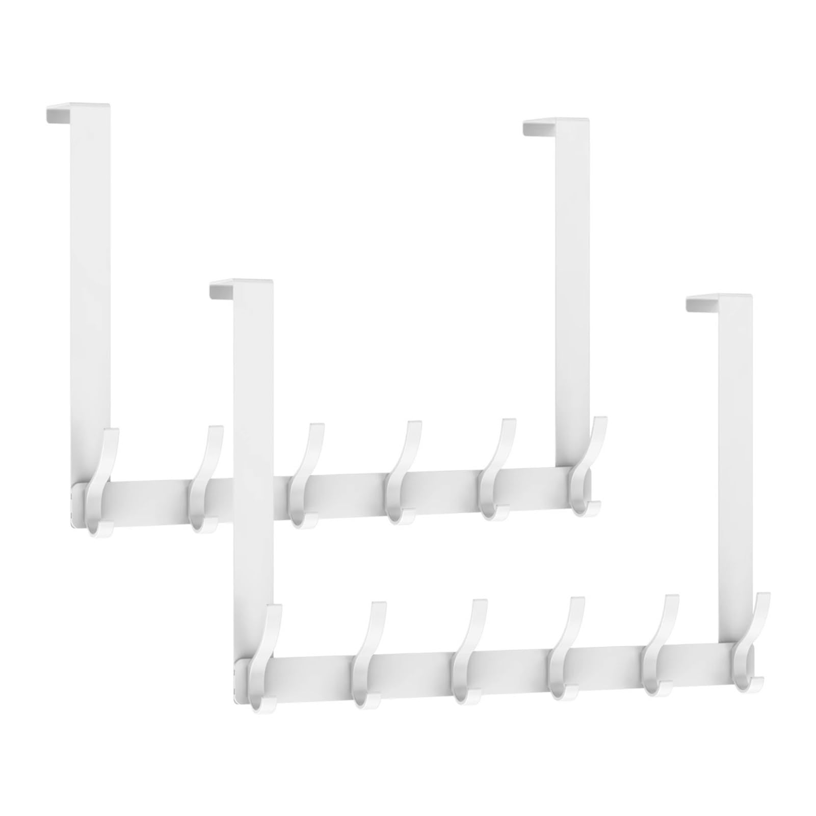 Ganchos para colgar en la puerta Paquete de 2 perchas for colgar sobre la puerta, 12 ganchos sin perforaciones, for colgar sombreros, toallas, ropa, llaves, cocina y baño.(White 2pcs)