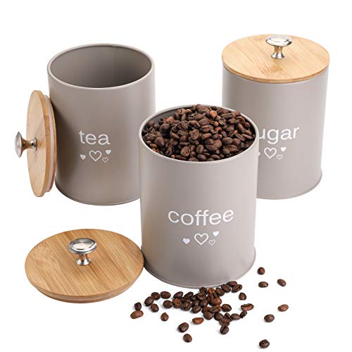 Fasmov Set of 3 Kitchen Canister Set, Coffee, Sugar, and Tea Storage Container Jars with Bamboo Lids for storing Sugar, Coffee and Tea, Gray by Fasmov - Image 5