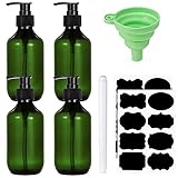 SOSPIRO 4 Stück Nachfüllbare Leere Shampooflaschen, 300 ml Seifenspender Flaschen für Flüssigseife Shampoo Conditioner Duschgel Kunststoffpresse Spender(Grün)