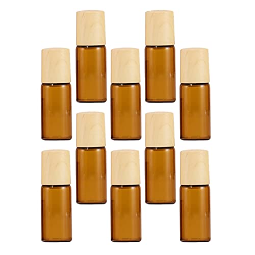 LALAFINA 10pcs Essential Oil Roller Bottles 3ml Empty Perfume Roller Bottle Amber Glass Metal ball Bottle Container Bottles Roll on