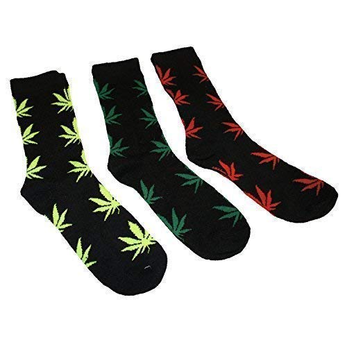 Highlife Mens Weed Socks, One Love Rasta Cannabis, Marijuana, Ladies Leaf Hip Hop 3 Pack (One Size 6-11, Cotton Rich Cannabis Black)