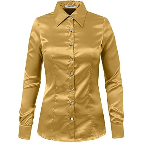 NE PEOPLE Womens Light Weight Long Cuff Sleeve Button Down Satin Shirt 1XL-Plus NEWT74-GOLD Cover