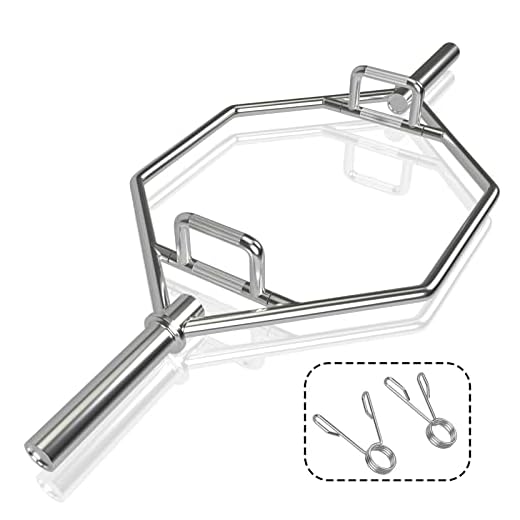 COSTWAY Trap Bar, 142 cm Hantelstange mit 2 Federverschlüsse & klappbarem Griff, Hex Bar 50mm Aufnahme bis 363kg Belastbar, Olympic Bar für Kniebeugen Kreuzheben, Silber