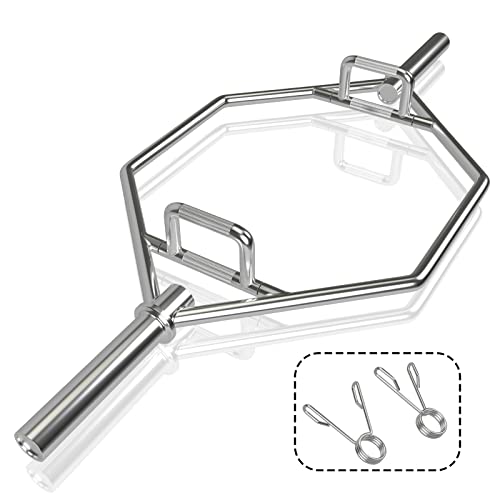 Goplus 56’’ Olympic Hex Trap Bar, Heavy Duty Barbell Trap Bar with Flat or Raised Knurled Handles for Squats, Deadlifts, Shrugs, Strength Training Weight Lifting (Sliver, fit 2’’ weight plates)