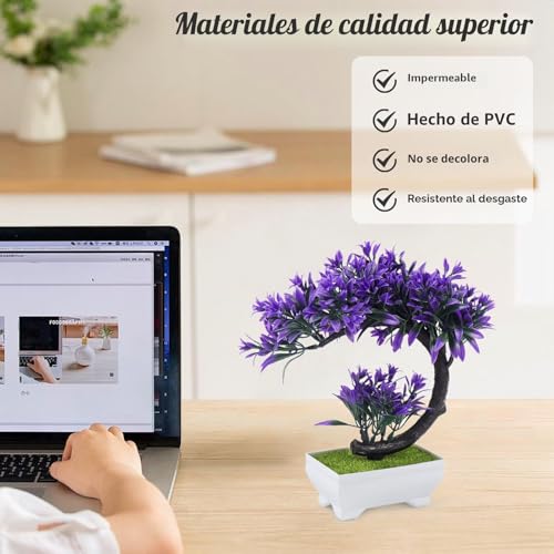 Miniatura 6 de Rierousy Plantas Artificiales En Maceta, Bonsái Artificial, Árbol De Bonsái, Plantas Decorativas Artificiales Adecuadas Para La Decoración De Ventanas, Escritorios, Salas De Estar Y Dormitorios,