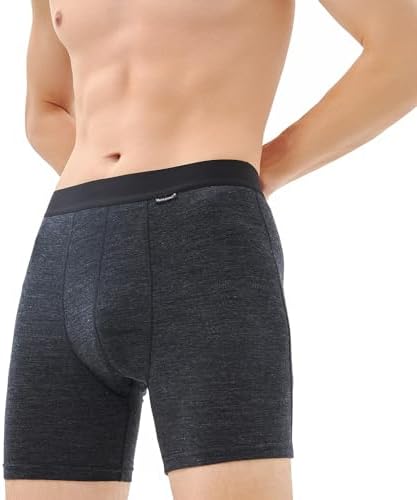 FORVEVO 2 stuks merinowol ondergoed heren boxer, wollen boxershorts met lange pijpen, ademend, comfortabel, zacht, vochtafvoerend basislaag, losse pasvorm ondergoed, Donkergrijs, M