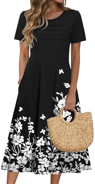 Zeagoo Beach Wedding Guest Church Dresses for Women Ladies Summer Dress Women's Dresses Spring Women's Midi Dress with Sleeves Black XL
