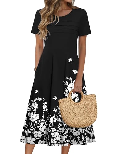 Zeagoo Beach Wedding Guest Church Dresses for Women Ladies Summer Dress Women's Dresses Spring Women's Midi Dress with Sleeves Black XL