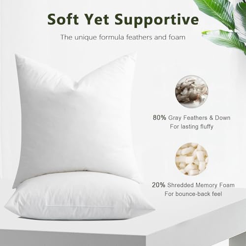 DWR Set of 2 Feather Down Throw Pillow Inserts 16x16 with Organic Cotton Cover, Feather Square White Decorative Pillow Inserts for Bed, Sofa, and Couch by DWR - Image 7