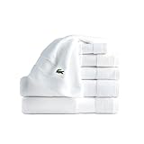 Lacoste Sport Stripe 6-Piece Luxury Cotton Towel Set – Made with 100% Soft Supima Cotton, Absorbent & Quick-Drying, Includes 2 Bath Towels, 2 Hand Towels, 2 Washcloths, White