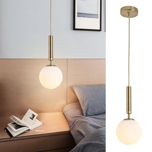 Modern Globe Kitchen Island Pendant Lighting, Ceiling Lamp, White Frosted Glass Globe Shade/Glass Lampshade in Water Ripple, Industrial Vintage Spherical Ceiling Hanging Lamp (Color : A-Gold, Size
