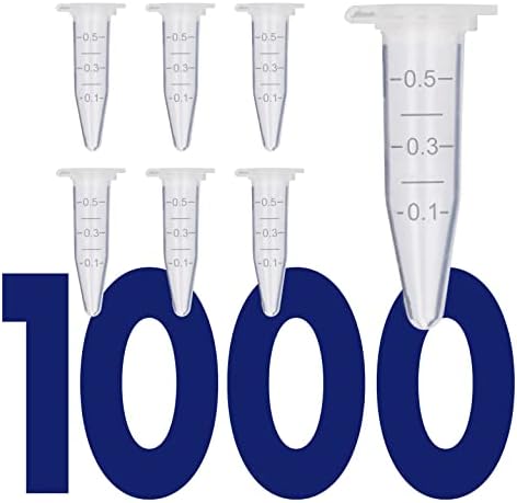 Kashi Scientific 0.5mL Clear Snap Cap Microcentrifuge Tube with Graduation, Lab Grade Polypropylene Plastic [0.5mL, 1000]