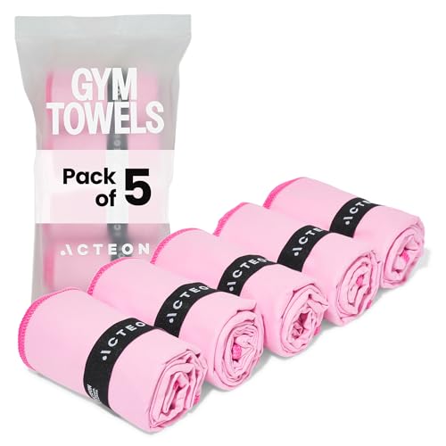 Acteon Microfiber Gym Towels 5 Pack – Quick Dry, Silver ION Odor-Free, Super Absorbent Sweat Towels for Women, Workout, Yoga, Pilates, Tennis, Running, Swimming, Travel – 16x30.5 Inch (Lavender Rose)