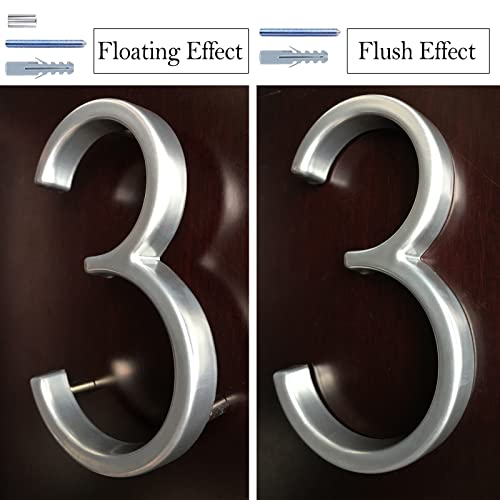 5" Zinc Alloy Floating House Number, Metal Modern House Numbers, Garden Door Mailbox Number Sign With Nail Kit, Coated Glossy Silver, Durable Visibility Signage,3 #TOP4