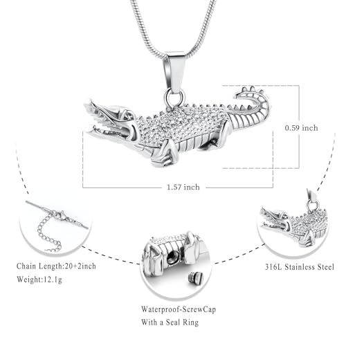 Oinsi Crocodile Cremation Jewelry For Ashes For Pet Stainless Steel Aligator Memorial Urn pendant Necklace For Men Keepsake Jewelry Gifts2