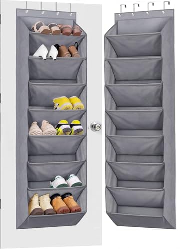 MISSLO 8 Shelf Hanging Shoe Rack Over Door Shoe Storage with Deep Pockets Organizer fits 20 Pairs Closet Shoe Holder Organiser for Narrow Door, Grey